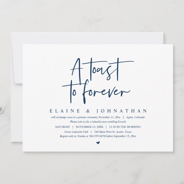 A Toast To Forever, Wedding Elopement Brunch Party Invitation (Front)