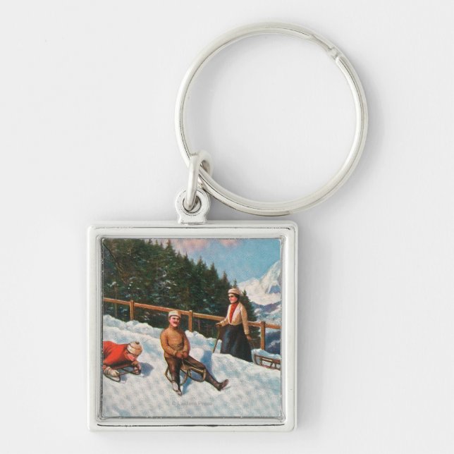A Toboggan Sledding Scene Keychain (Front)