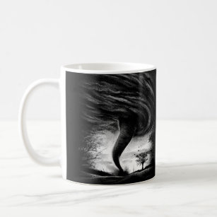 a tornado on a street in a realistic style coffee mug