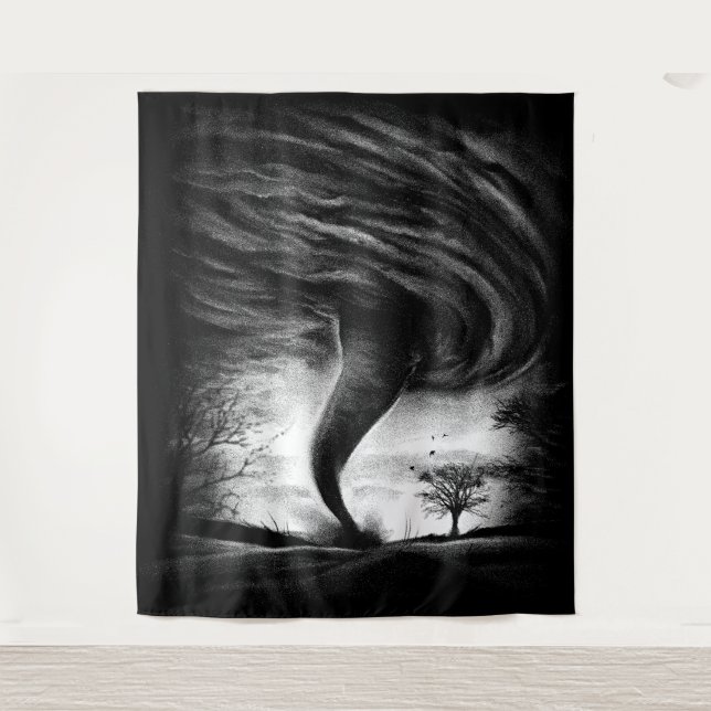 a tornado on a street in a realistic style tapestry (Front)