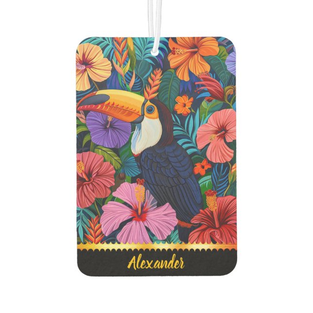 A toucan hides among colourful blossoms air freshener (Back)