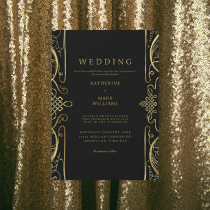 A Touch of Elegance Black & Gold Wedding Invitation