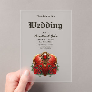 A touch of gothic, hearts and eternal connection. acrylic invitations