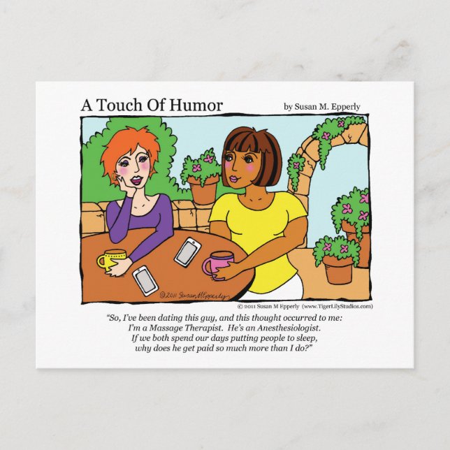"A Touch of Humour" Anesthesiologist Massage Comic Postcard (Front)