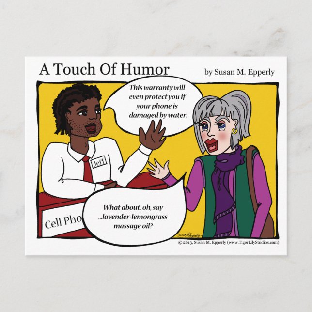 "A Touch of Humour" Cell Phone Massage Comic Postcard (Front)