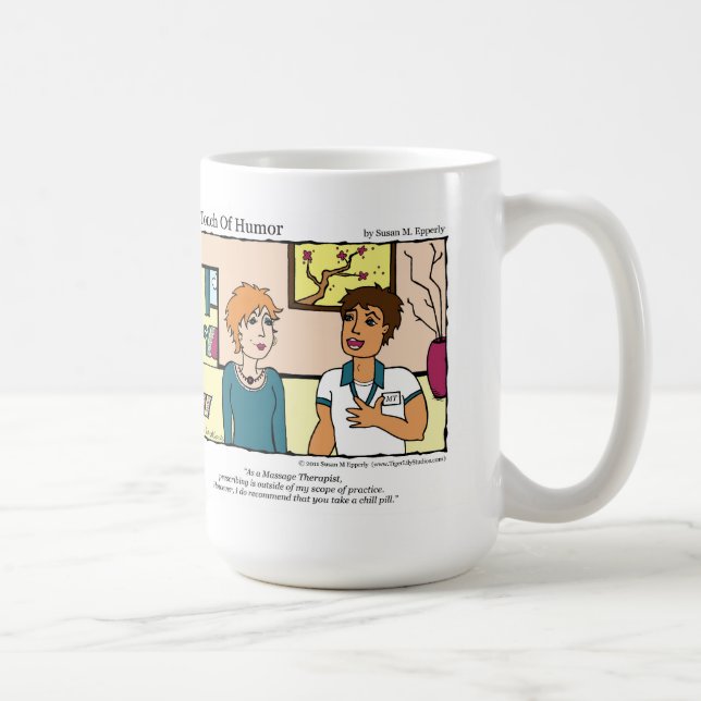 "A Touch of Humour" Chill Pill Massage Comic Mug (Right)