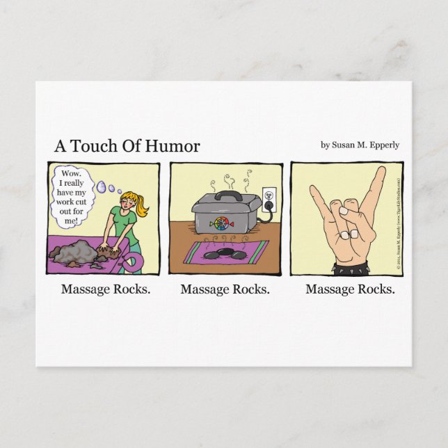 "A Touch of Humour" Massage Rocks Comic Postcard (Front)