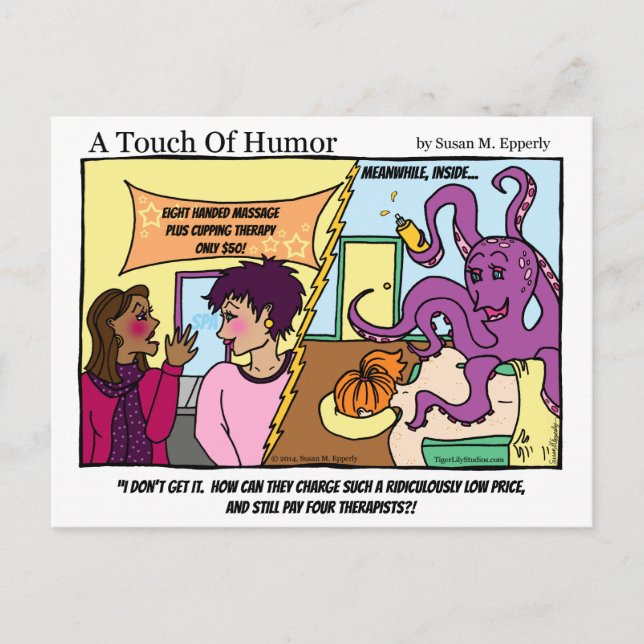 "A Touch of Humour" Octopus Massage Comic Postcard (Front)