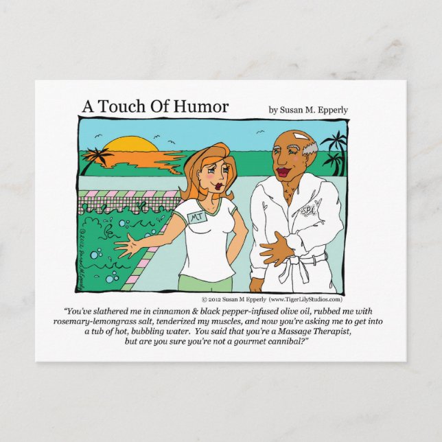 "A Touch of Humour" Spa Massage Cannibal Comic Postcard (Front)