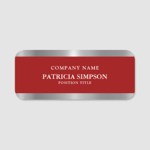 A Touch Of Luxury: Modern Dark Red Metallic Silver Name Tag