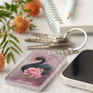 A touch of rose and swan's glow keychain