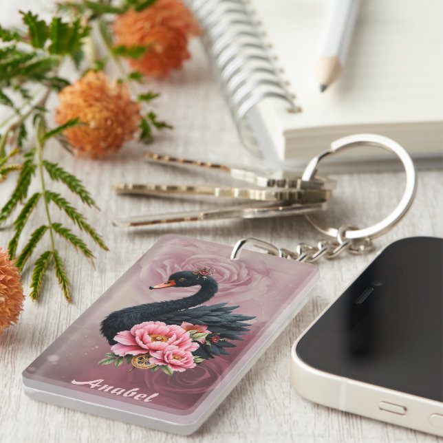 A touch of rose and swan's glow keychain (Front Right)