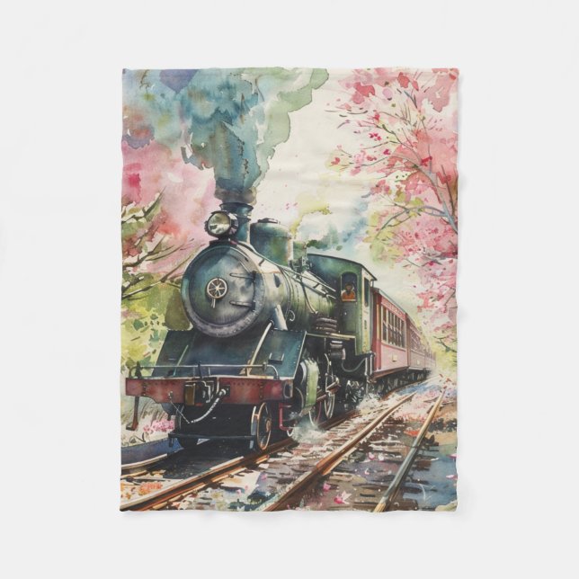 A Train in Springtime Fleece Blanket (Front)
