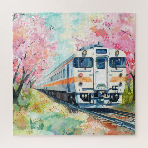 A Train in Springtime Jigsaw Puzzle