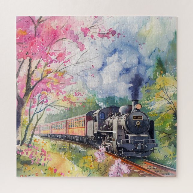 A Train in Springtime Jigsaw Puzzle (Vertical)