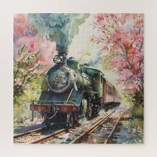 A Train in Springtime Jigsaw Puzzle (Vertical)