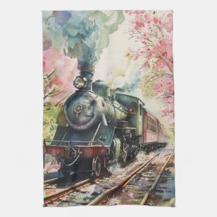 A Train in Springtime Kitchen Towel