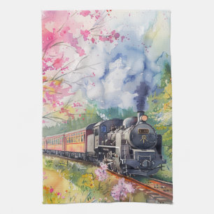 A Train in Springtime Kitchen Towel