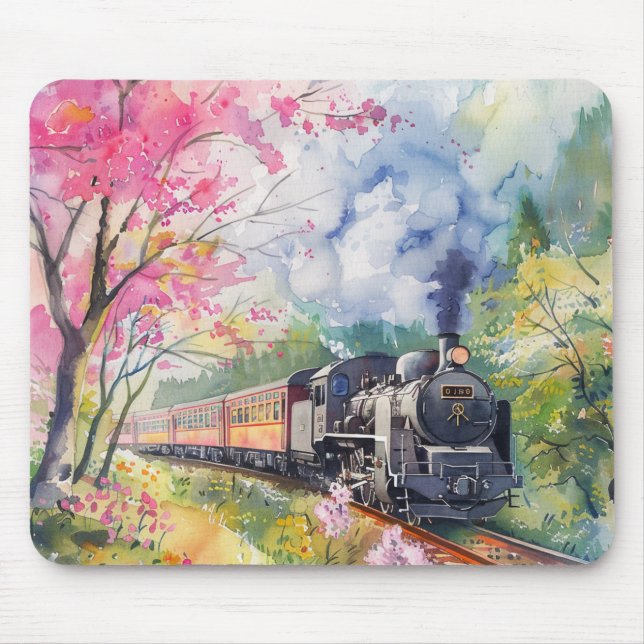 A Train in Springtime Mouse Pad (Front)