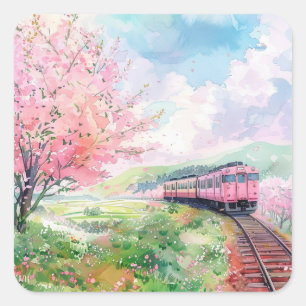 A Train in Springtime Square Sticker