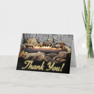 A Tranquil Burning Yule Log in a Snowy Forest Holiday Card