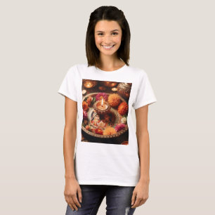 a tray with a candle and flowers on it T-Shirt