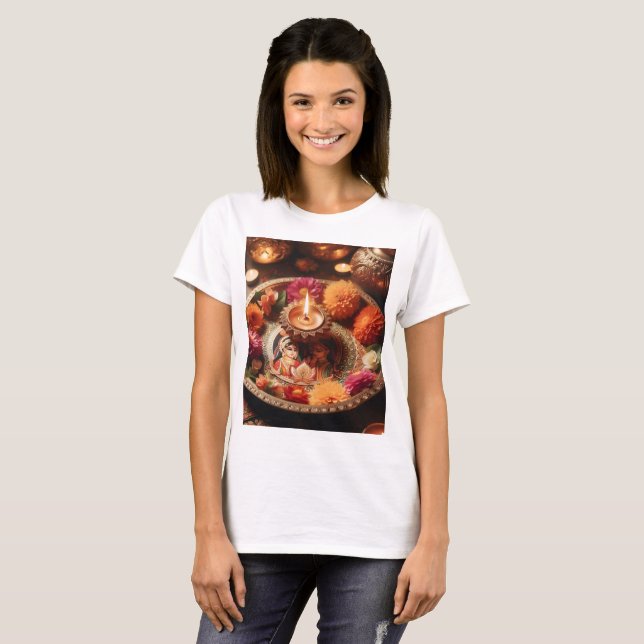 a tray with a candle and flowers on it T-Shirt (Front Full)