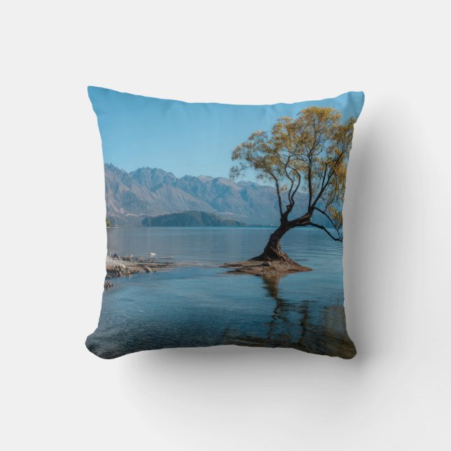 A Tree in a Lake Throw Pillow (Front)