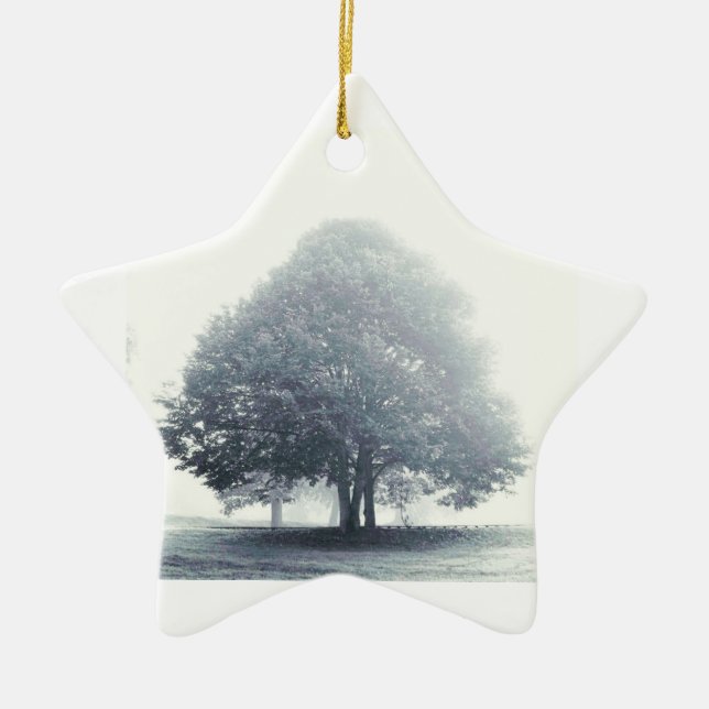 A Tree in Fog Ceramic Ornament (Front)