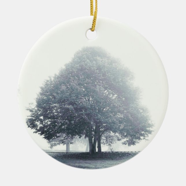 A Tree in Fog Ceramic Ornament (Front)
