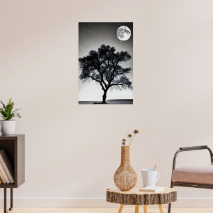 A tree in the desert under the light of the full m poster
