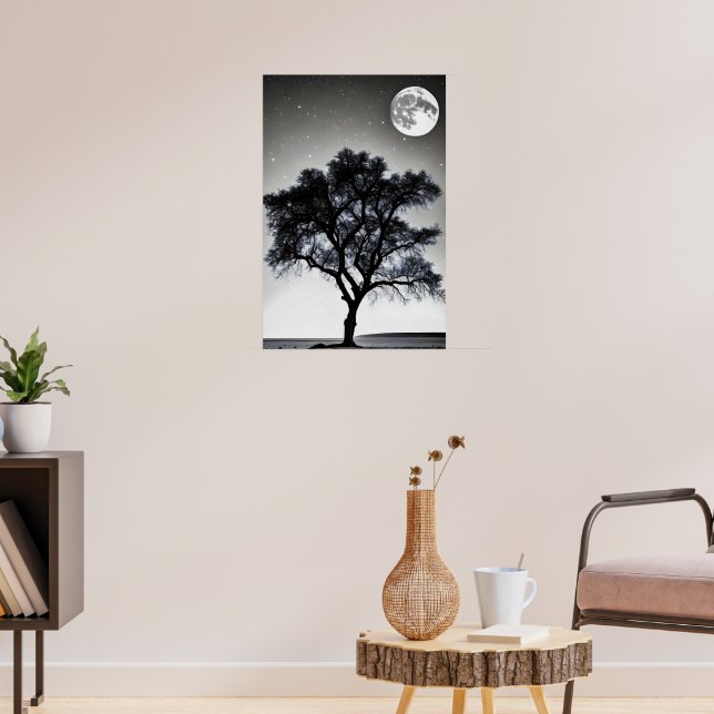 A tree in the desert under the light of the full m poster (Living Room 3)