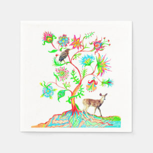 A Tree of Life, a Bird, and a Fawn Napkin