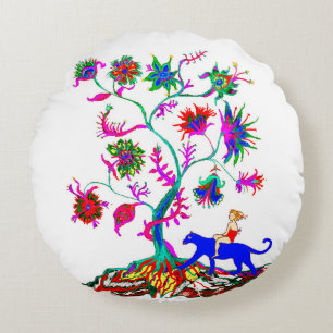 A tree of life and a girl round pillow