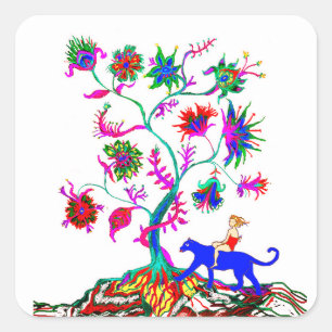 A tree of life and a girl square sticker