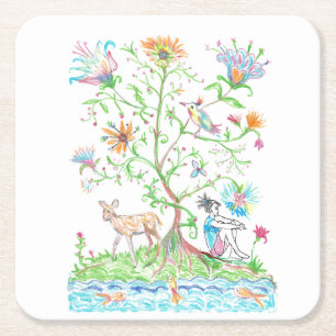 A tree of life square paper coaster