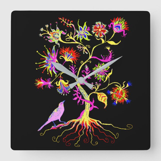 A tree of life square wall clock (Front)