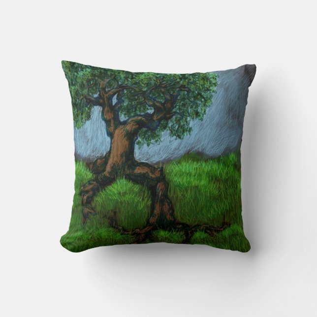 A Tree on A Hill / A Willow in a Valley Throw Pillow (Front)