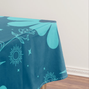 A Trendy Cyan Colour Flowers Design Tablecloth