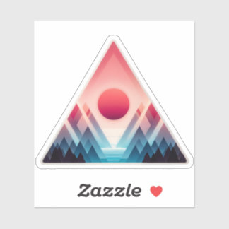 A Triangle Shaped Sticker with a Mountain Scene