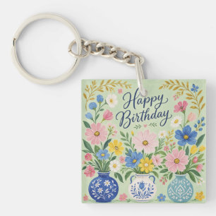 A Trio of Birthday Blooms Keychain