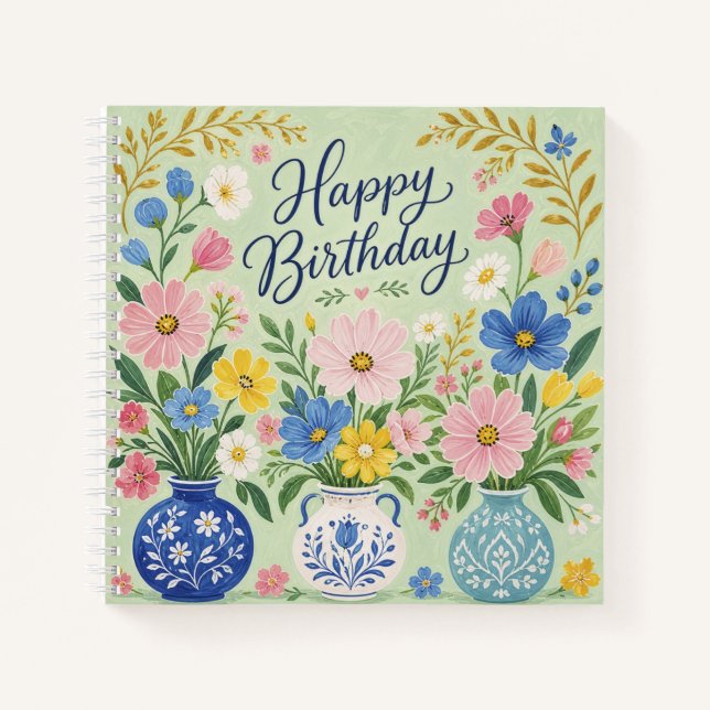 A Trio of Birthday Blooms Notebook (Front)