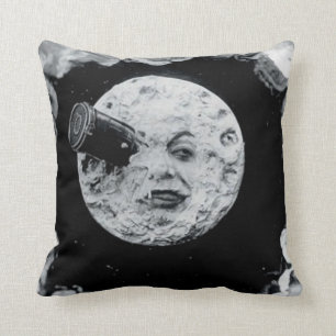 A Trip to the Moon (Black and White) Throw Pillow