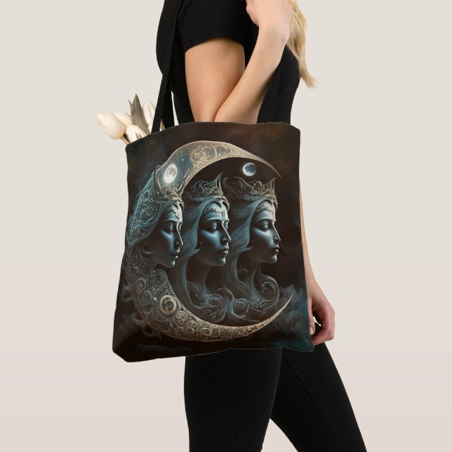 A Triple Goddess Moon Decoupage Tote Bag (Close Up)