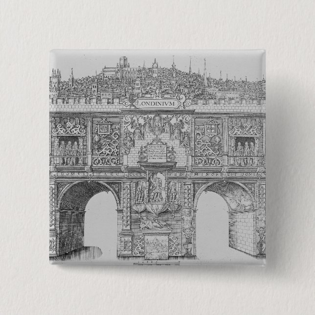 A Triumphal Arch, engraved by William Kip, 1604 2 Inch Square Button (Front)