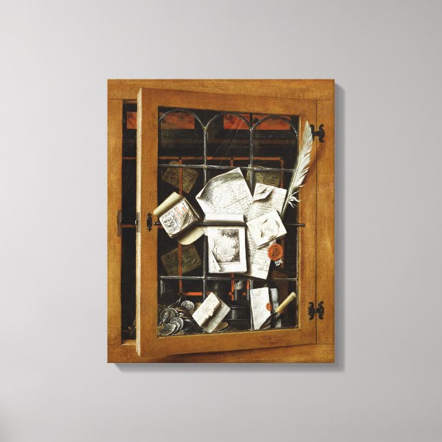 A trompe l'oeil of an open glazed cupboard canvas print (Front)