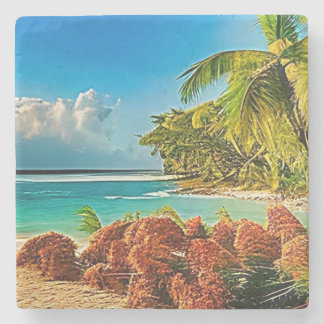 A tropical paradise.   stone coaster