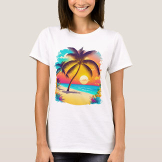A tropical paradise with palm trees, sandy beaches T-Shirt