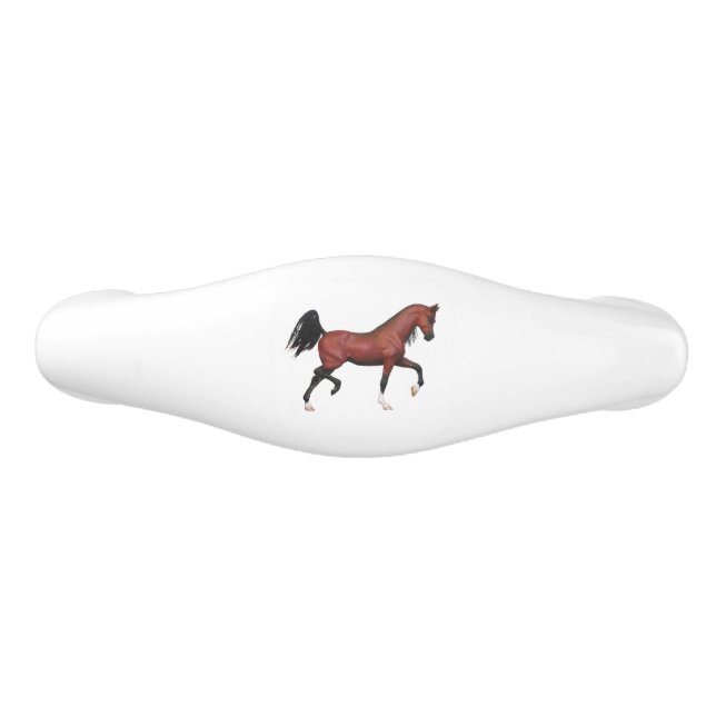 A Trotting Bay Arabian Horse Kids Room Nursery DIY Ceramic Drawer Pull (Front)