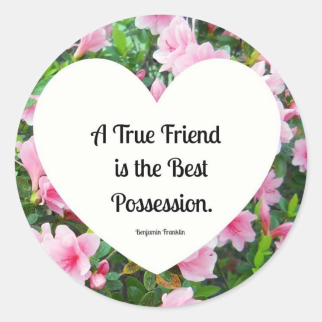A true friend is the best possession. classic round sticker (Front)